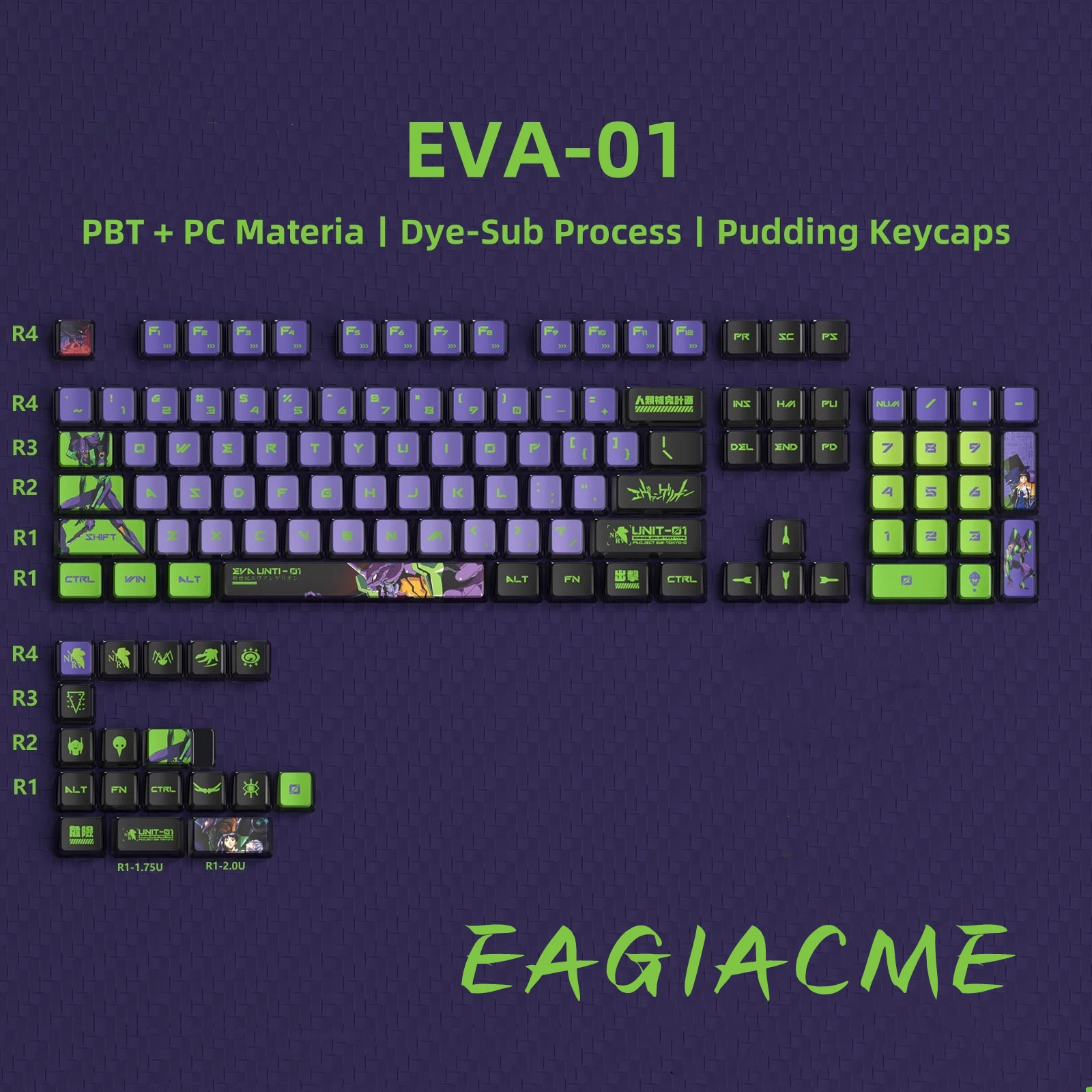 New EVA 00 01 02 08 Anime Pudding Keycaps Backlit Transparent PBT PC Keycap For Gaming Mechanical Keyboard Dye Sublimation