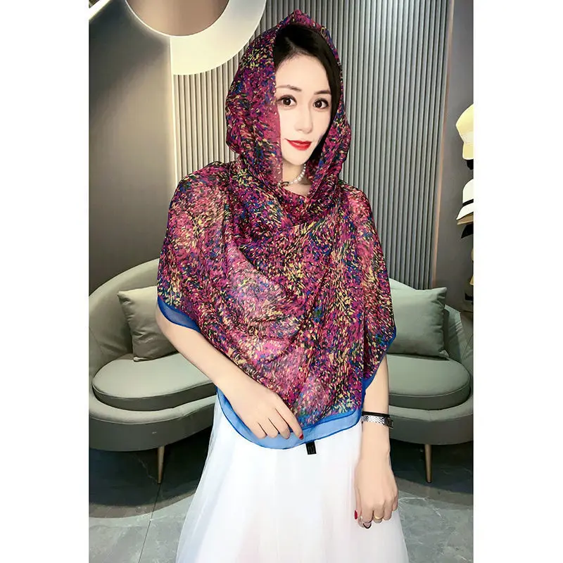 

Beach Cape Hooded Shawl Sunscreen Coat Wind Protection Multifunctional Scarf Beach Vacation and Leisure Women Poncho Cloak P6