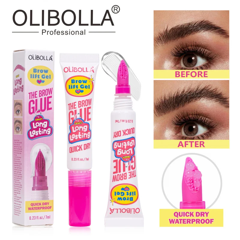 Gel de sobrancelha transparente com pente de estilo embutido cria sobrancelhas penas naturais de aparência 3D à prova d'água e à prova de manchas, retenção de longa duração