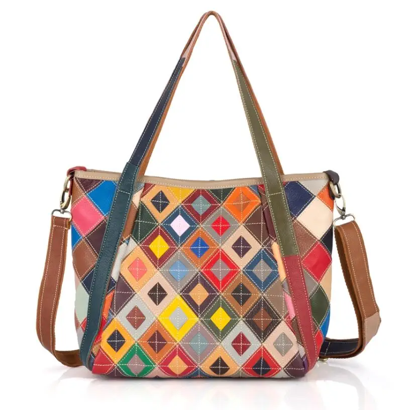 LOMANTINA New Multicolor Designer Genuine Leather Women Casual Shoulder Bags Messenger Purse Plaid Tote Bolsa Feminina