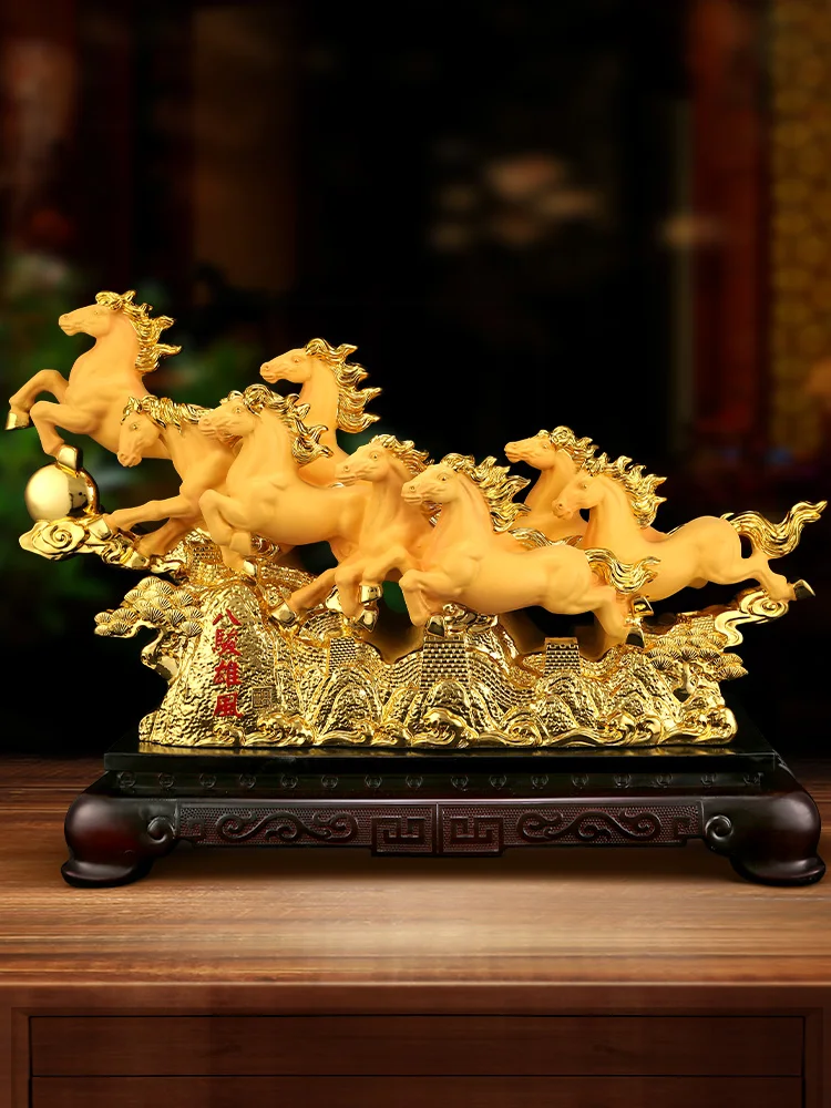 

Lucky Eight Horses Opening and Housewarming Home Living Room Office Desk Surface Panel Imitation Wood Carving Crafts Decorations