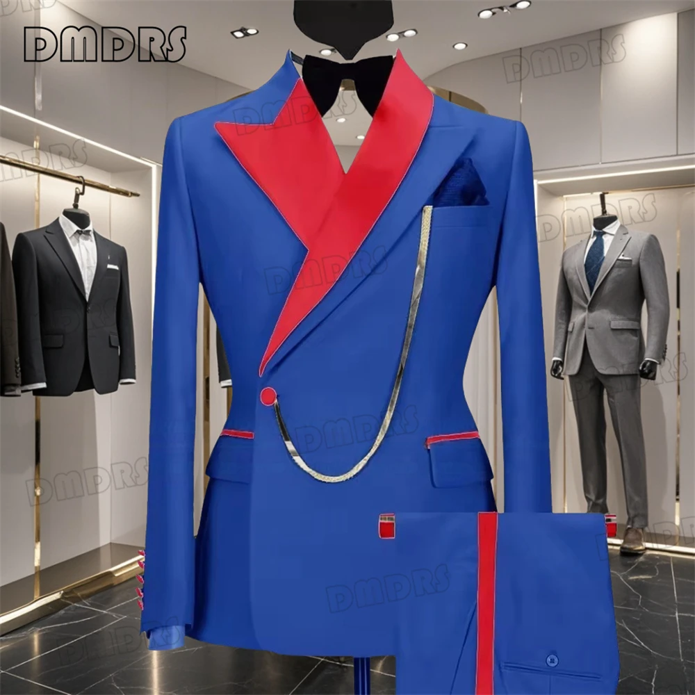 Asymmetrical Red Collar Formal Suit Set for Men, Many Colors Wedding Groom Suit, Blazer Pants Two Pieces Set Plus Size Party