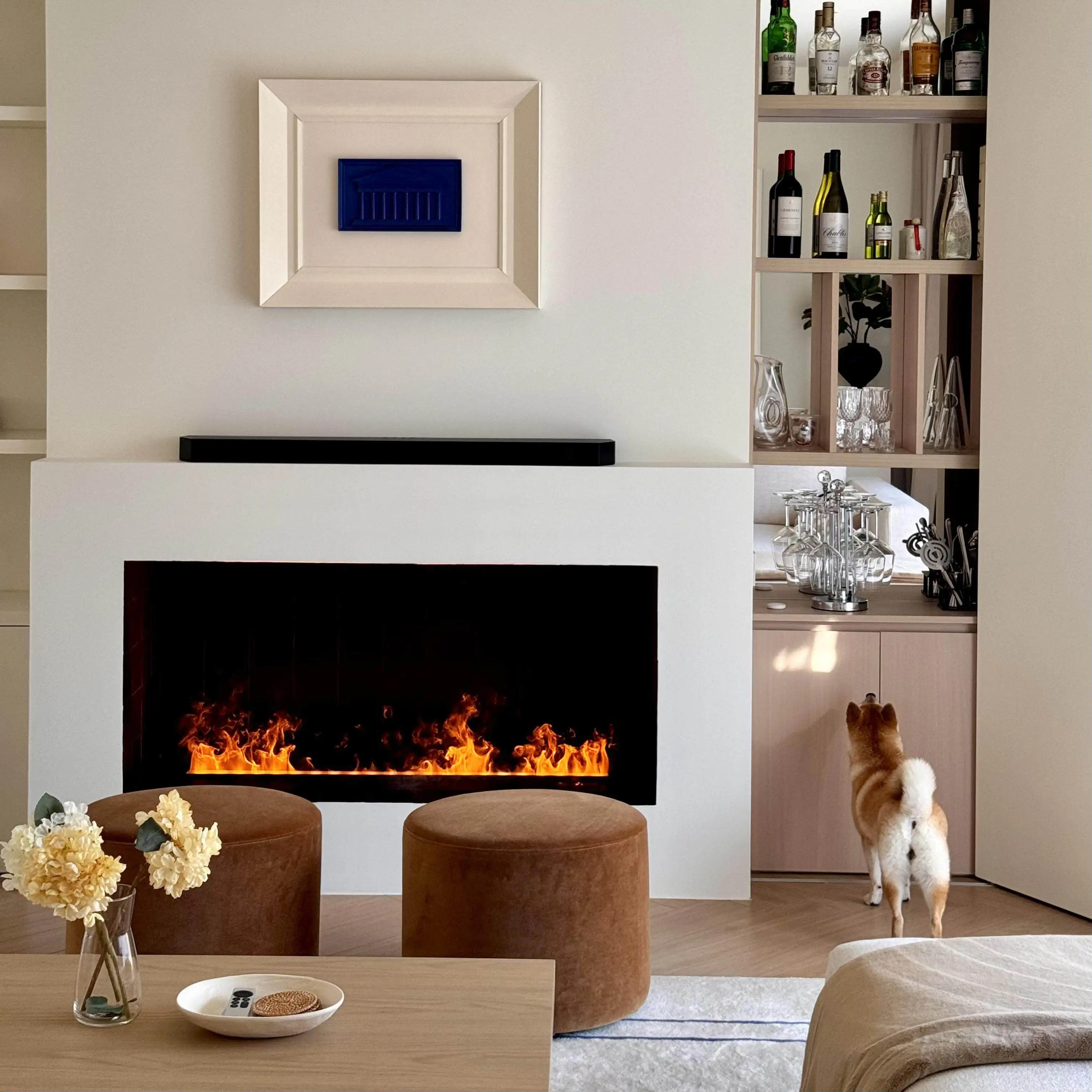 

Электронный 3D-камин-увлажнитель с имитацией пламени для встроенной тумбы под телевизор в гостиной, на заказ, во французском стиле