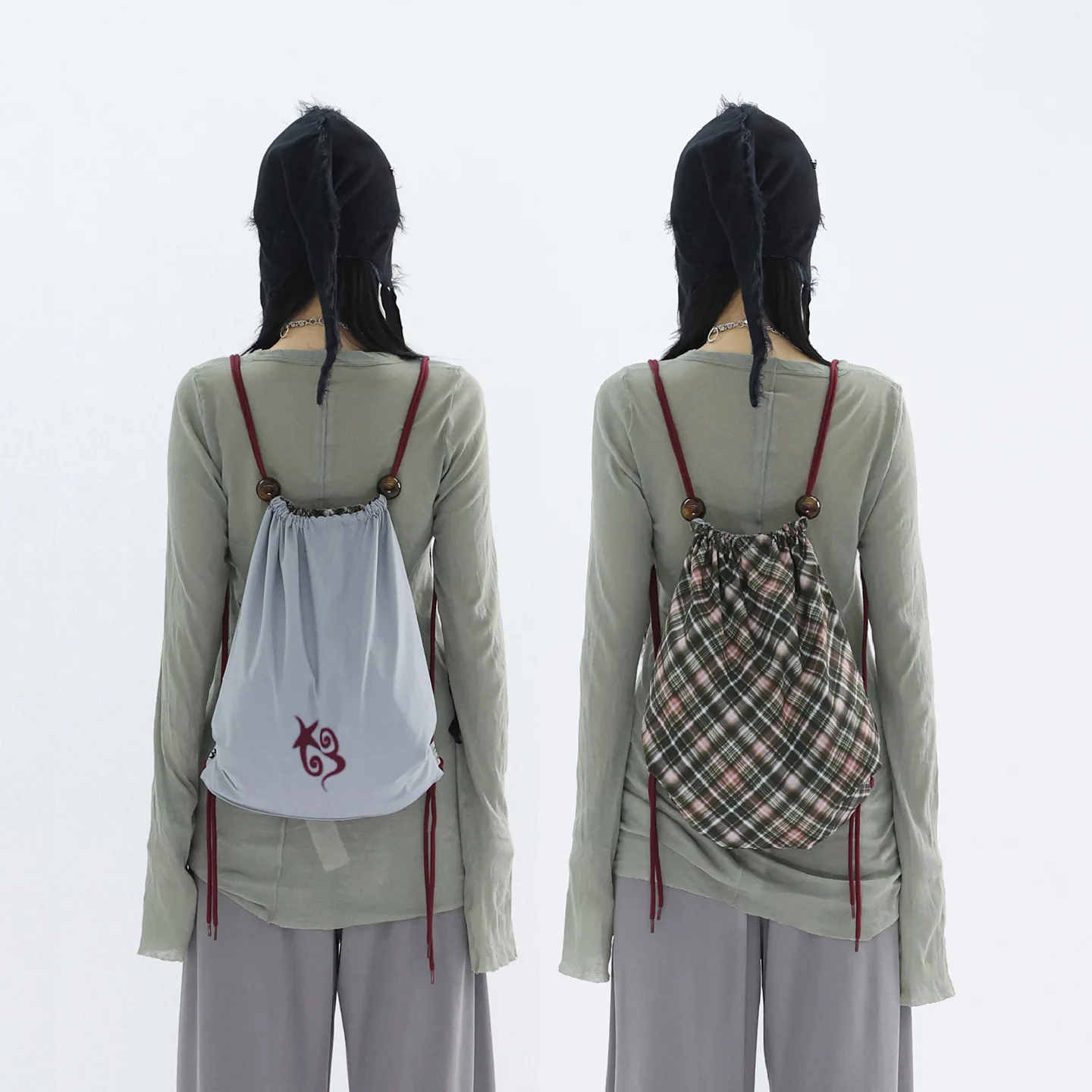 

Myfuzzykon Home Series Lightweight Waterproof Beaded Double-Sided Dstring Bapa Casual Crossbody Bag for Teens