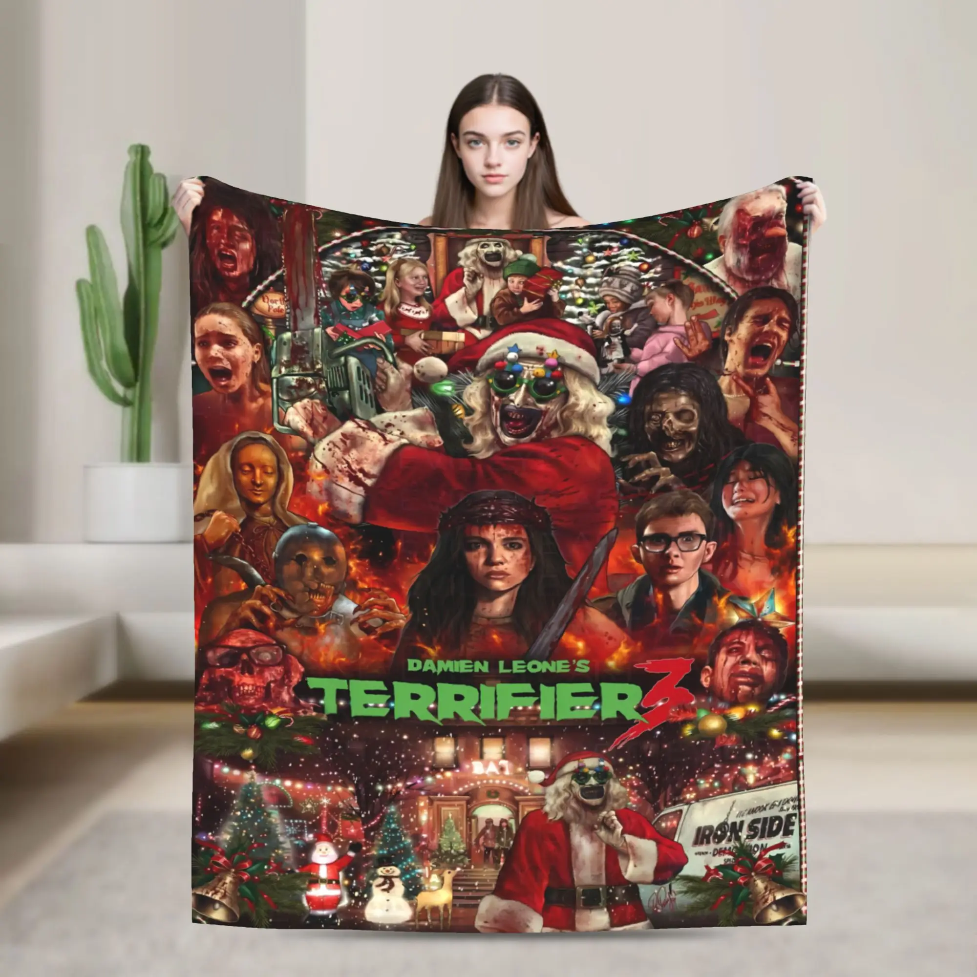 Terrifier Movie Flannel Blanket Winter  Warm Soft Throw Blanket for Child Living Room Print Bedspread Sofa Bed Cover
