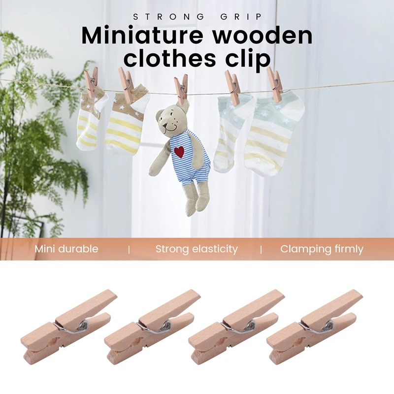 Pinzas para ropa resistentes al aire libre, pinzas para la ropa de madera pequeñas con agarre fuerte, miniperclips duraderos, alfileres para fotos, manualidades
