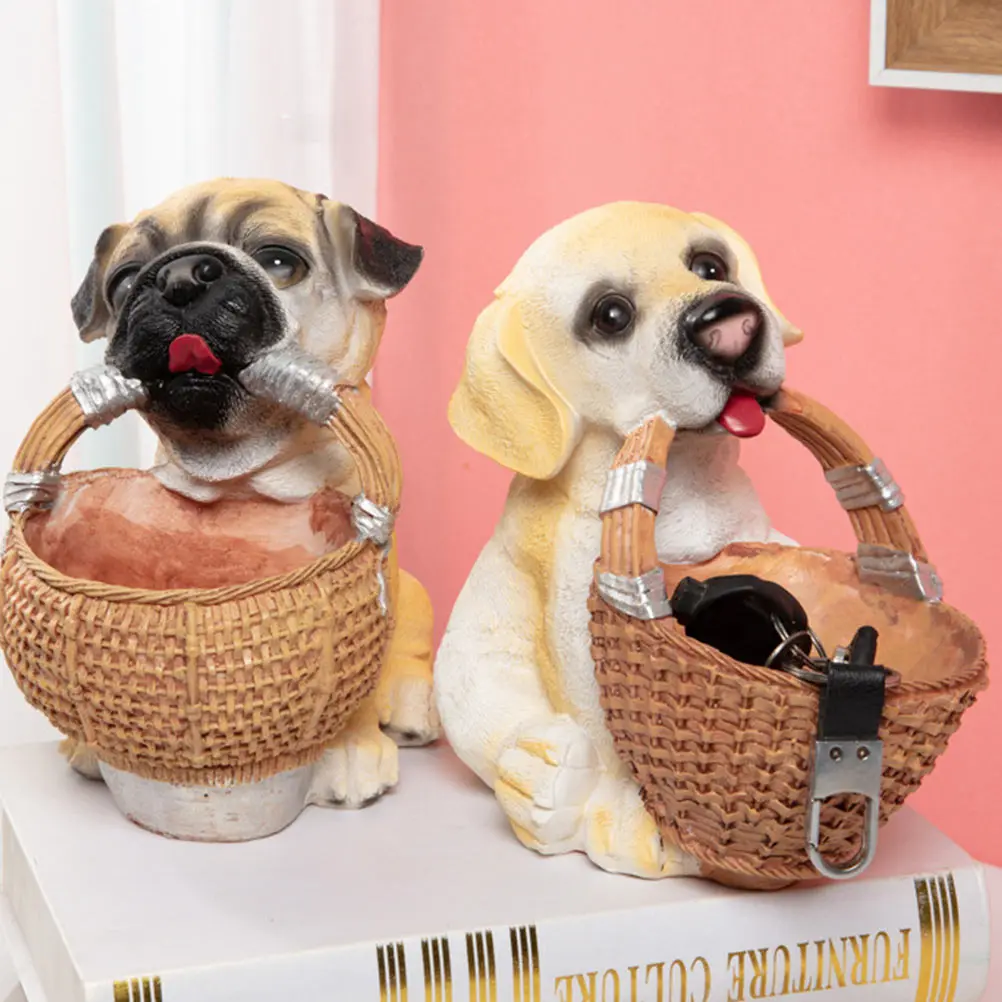

1pc Lovely Dog Resin Storage Box Desktop Decor Home Entryway Key Jewelry Holder Candy Fruit Holder Large Capacity Craft Ornament