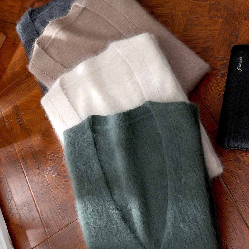 الخريف والشتاء جديد 100% الصوف المنك النقي سترة متماسكة الرجال بلون سترة فضفاضة عادية قاع حجم كبير معطف #5