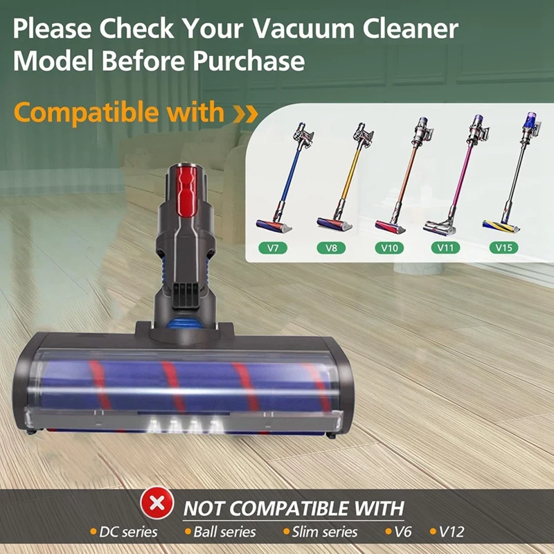 Для Dyson V15 V11 V10 V8 V7 насадка для пылесоса мягкая роликовая щетка замена с подсветкой для пыли для очистителя твердой древесины