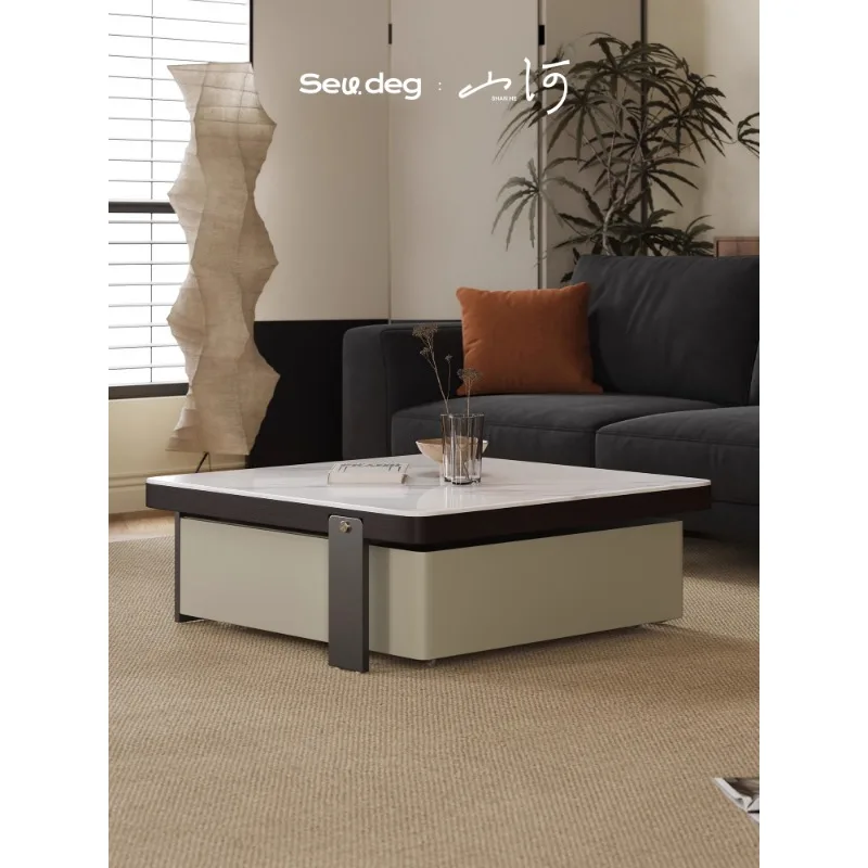 Retractable Coffee Table Small Apartment High-End Elegant Square Microcrystalline Coffee Table Large Size
