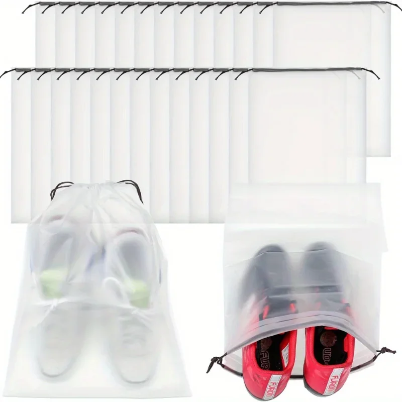 30pcs semi transparent travel storage shoe bags, transparent strap bags, plastic portable shoe storage bags