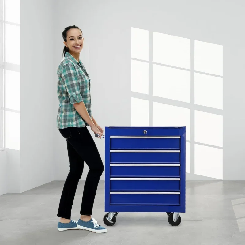 Blue Locking Toolbox with Drawer,Tool Cabinet on Wheels for Garage Storage、Warehouse、Workshop、Maintenance Shop Mechanical Tool