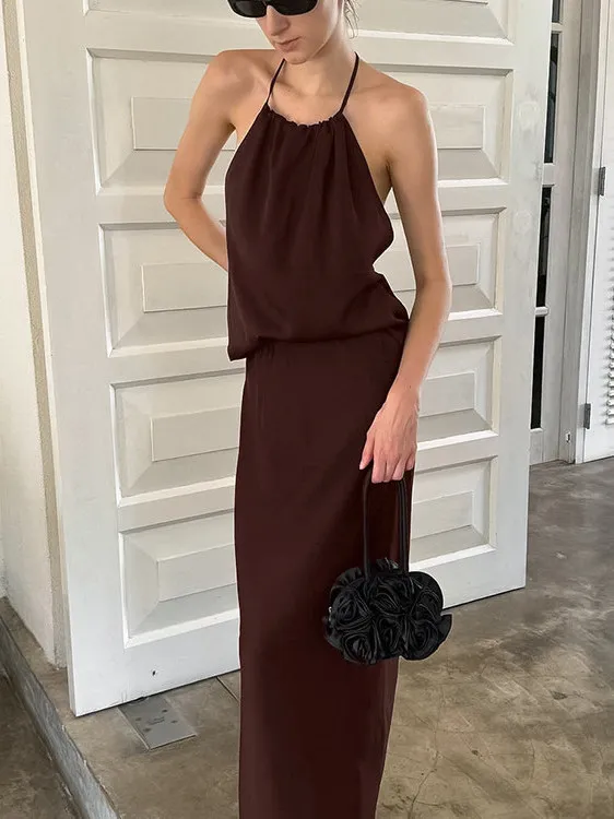 

Elegant Sexy Suit Set Women's Slim Fit Backless Strap High Waist Long Skirt Casual Fashion Ensemble for Young Adults