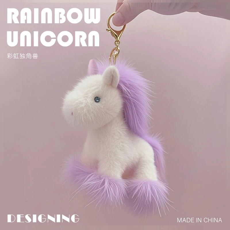 Kawaii licorne en peluche pendentif en peluche porte-clés mignon fille sac accessoires peluche poupée voiture porte-clés pendentif pour enfants cadeau de noël