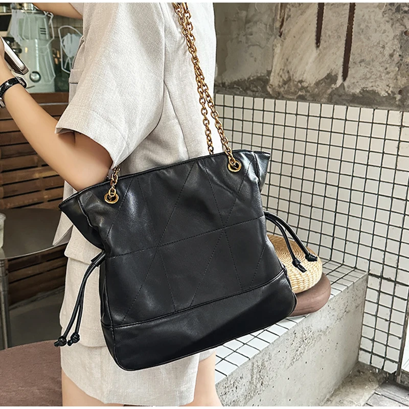 

Quilted Chain Strap Underarm Shoulder Bag,Luxury Vintage Spacious Drawstring Hobo Bucket Tote Bag,Women Suede Frosted Handbag