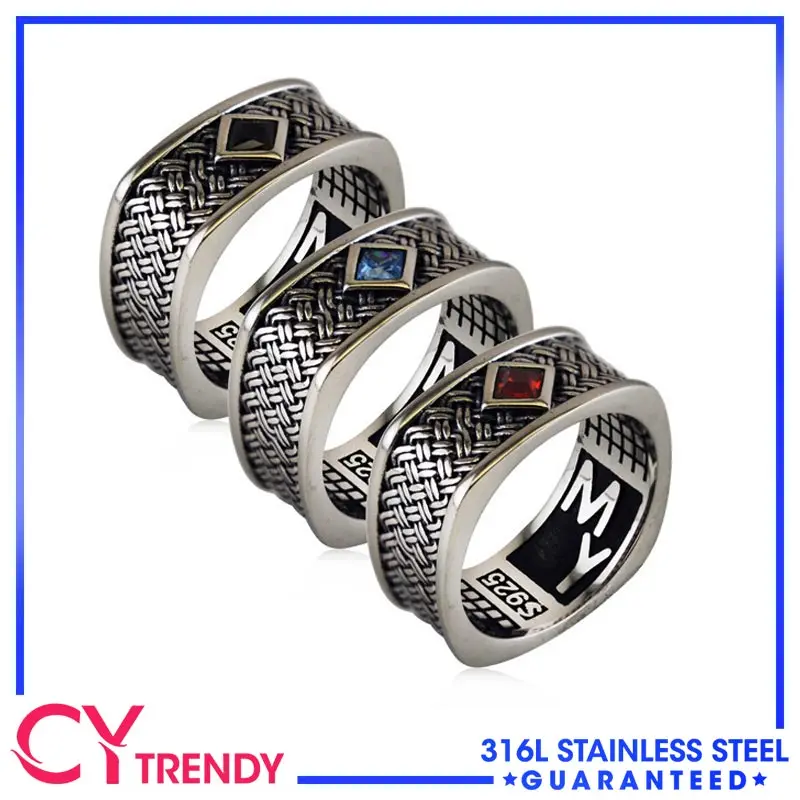 

Stainless Steel Jewelry Punk Style Square Water Diamond Woven Pattern Titanium Steel Rings Size 7-12
