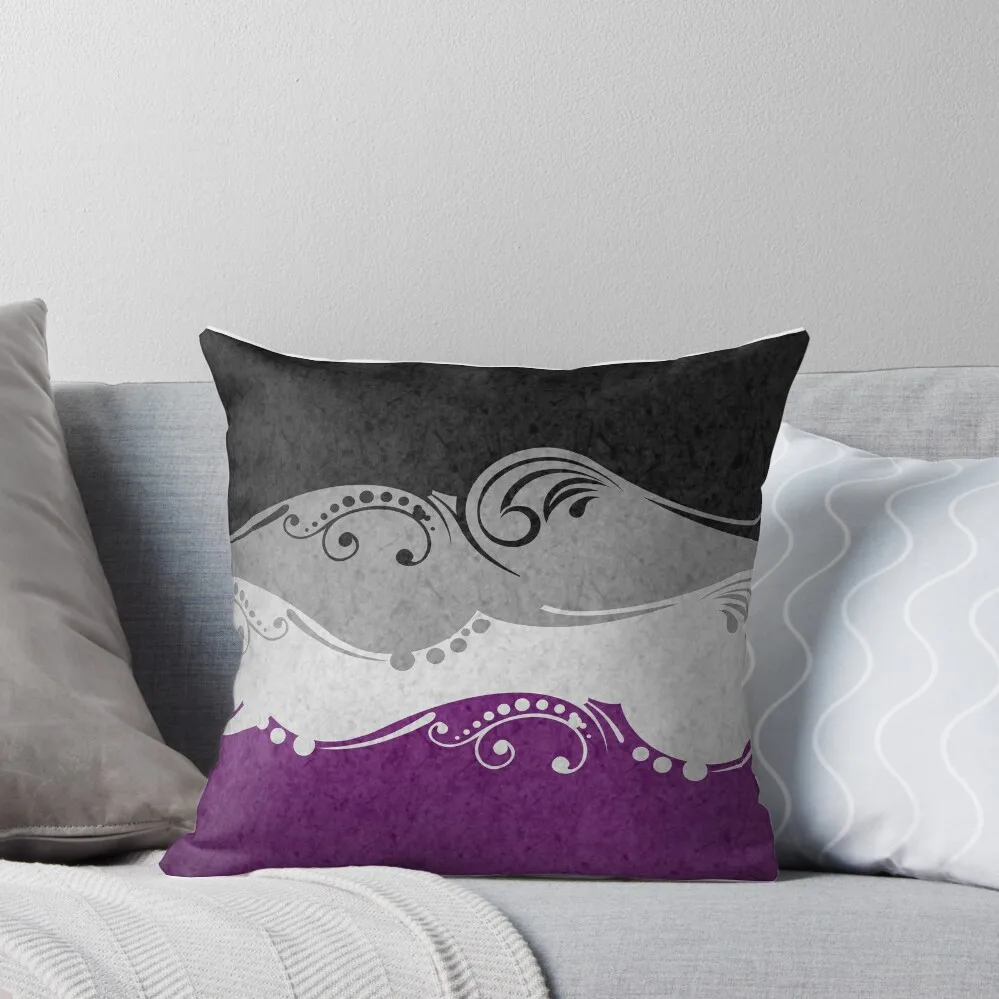 Fancy Swooped and Swirled Asexual Pride Flag Background Throw Pillow christmas pillow case Custom Cushion Photo Cushions pillow