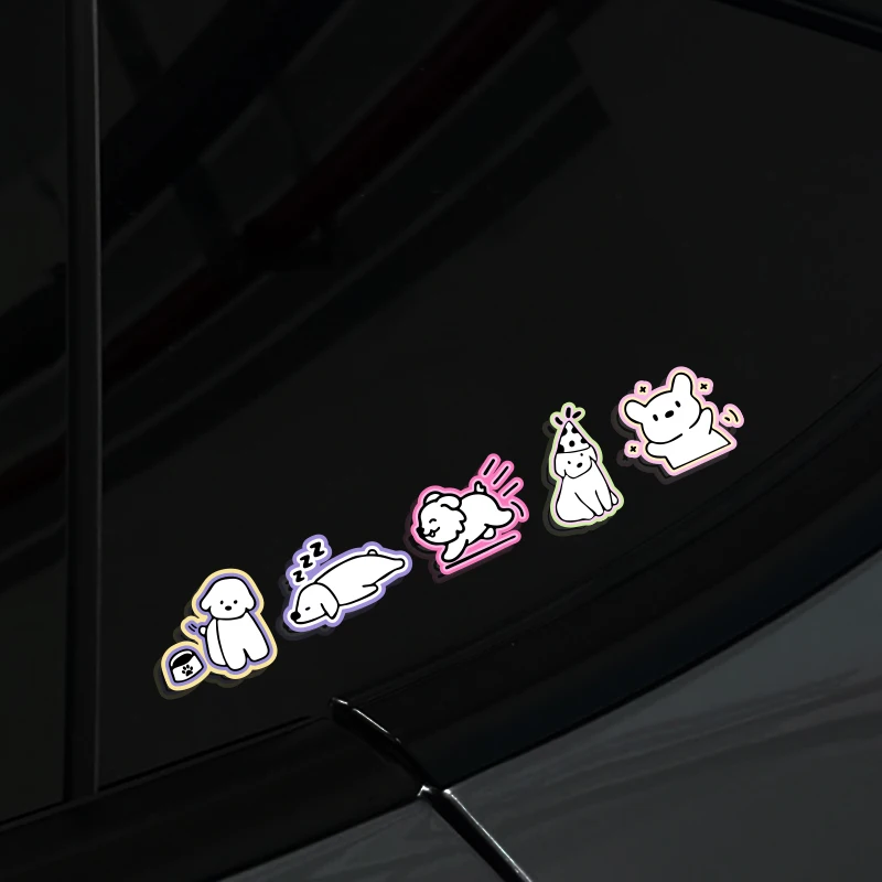 Dog Cat Reflective Car Sticker Bicycle Personality Creative Electric Bike Motorcycle Scratched Window Decoration Cute Girl Decal