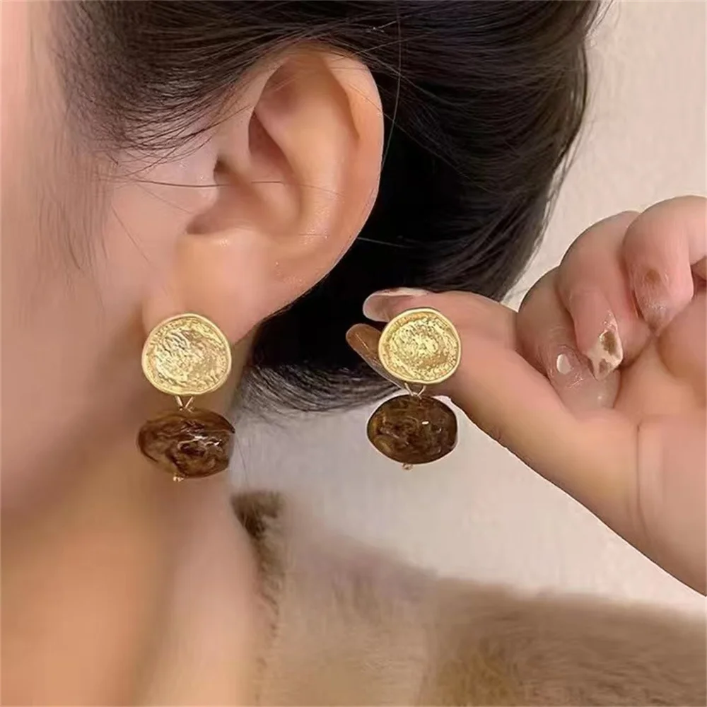 Französisch Retro Braun Acryl Ball Tropfen Ohrring Für Frauen Party Vielseitige Ohrringe Modeschmuck Trendy Accessoires Geschenke