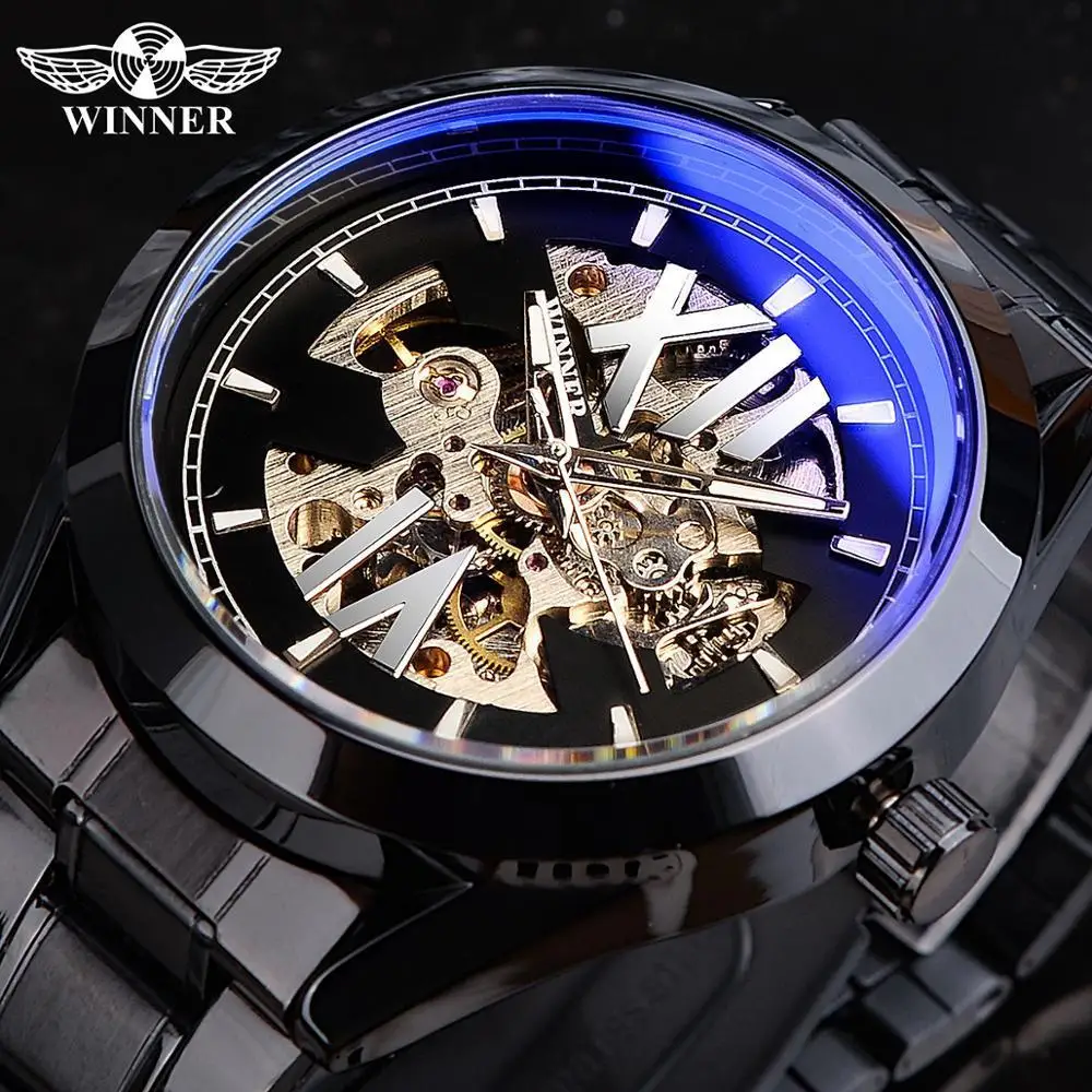 Fashion Winner Top Brand Luxury Full Stainless Steel Skeleton Mechanical Hollow Waterproof Automatic Watch Men Relogio Masculino