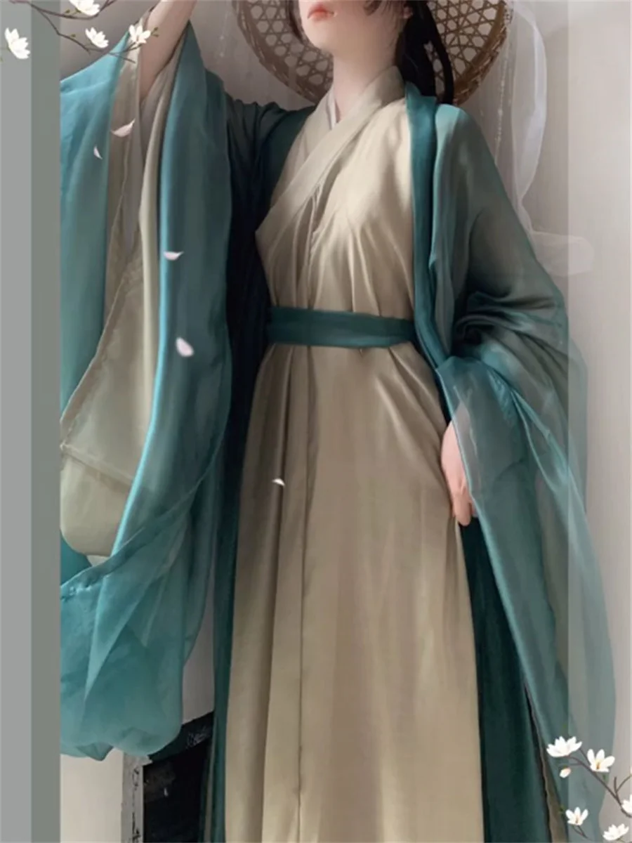 

WeiJin Dynasty Hanfu Female Chinese Style Straight-Sleeved Shirt suit Long Robe Chinese Traditional Hanfu Clothing Cosplay