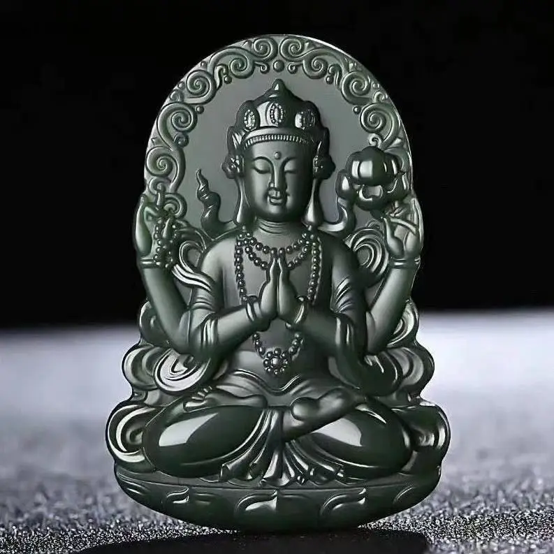 

Hetian Jade Tower Blue Lotus Guanyin Pendant Men's Jade Brand