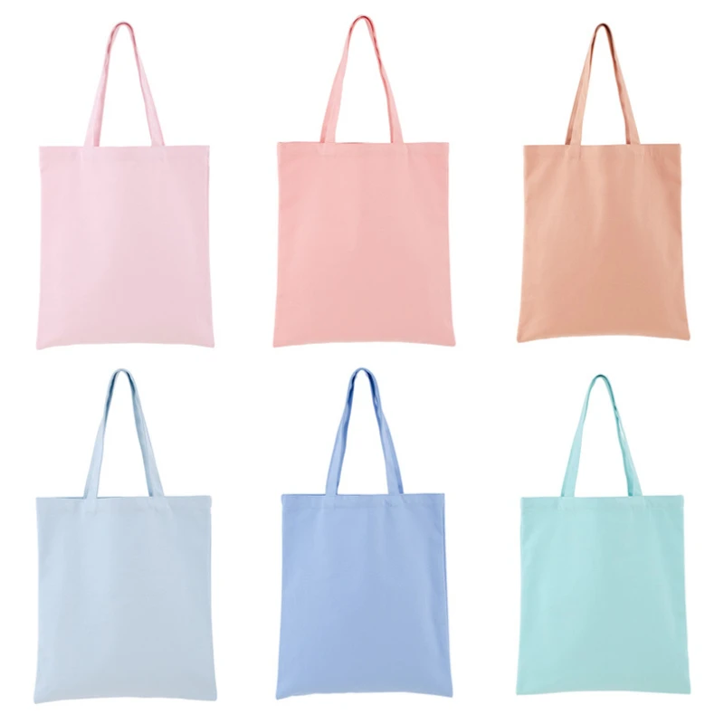 Macaron Cotton Handbag Women Girls Canvas Bags Fashion Pure Color DIY Original Shoulder Bag Eco Foldable Reusable Shopping Tote