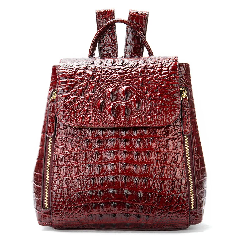 Aligator Pattern Genuine Leather Backpack Ladies Vintage Real Cowhide Shoulder Bag Crocodile Women Leather Backpacks