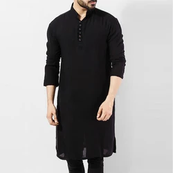 Men muslim robes casual algodão manga longa suporte cor sólida topos árabe roupas islâmicas camisa paquistanesa plus size 5xl kaftan