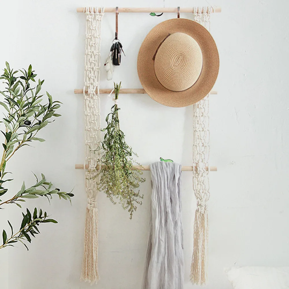 

Boho Macrame Tapestry Wall Hanging Shelf Floating Shelves Craft Hanger Ornament for home and indoor Bedroom Decoration