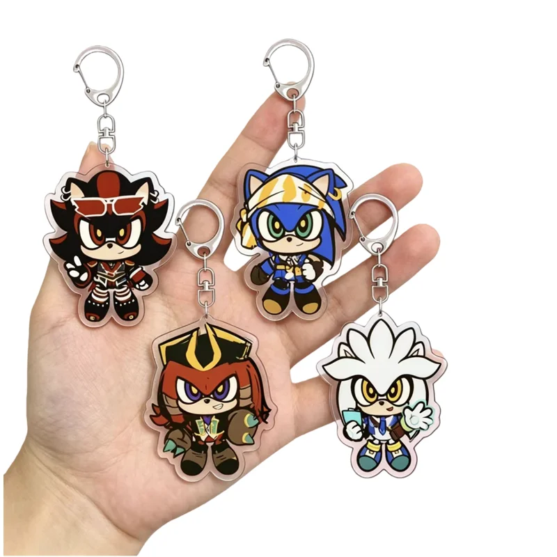 Llavero de acrílico Sonic the Hedgehog versión Q, 4 estilos, Shadow, Silver, Knuckles, colgante para bolso, llavero de anime, regalos para niños, amuleto para mochila