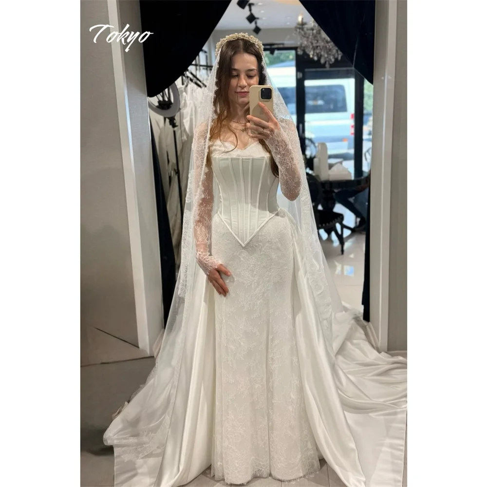 

Tokyo Customized White Off the Shoulder Wedding Dresses Lace Long Sleeve Mermaid Bridal Gowns 2025 Court Train Wedding Gowns