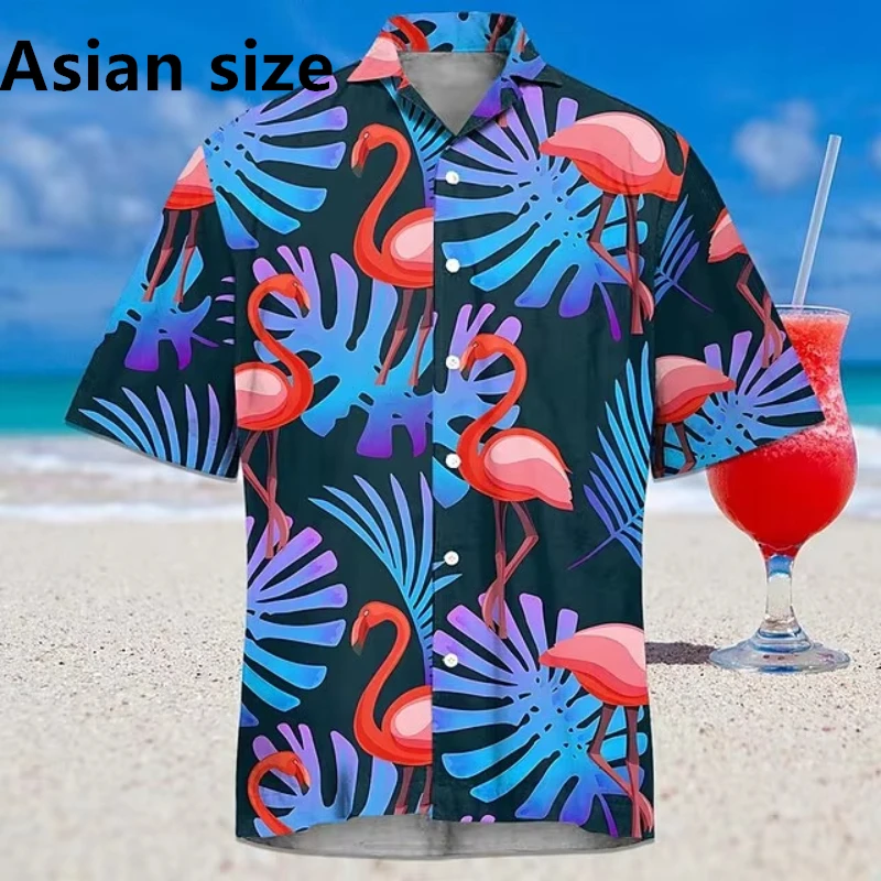 

Fashion Men's Flamingo Tropical Shirt Short SleeveTurndown Hawaiian Shirt Button Up Shirts No Pockets Shirts 3D Collared Shirts