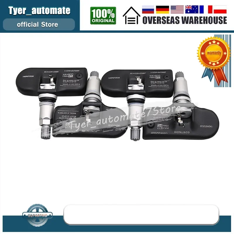 4 SZTUK do Audi A3 A4 A5 Q5 S4 Volkswagen Beetle CC Golf GTI Jetta Passat R32 Tiguan 315MHz Czujnik ciśnienia w oponach TPMS 1K 0907253 D
