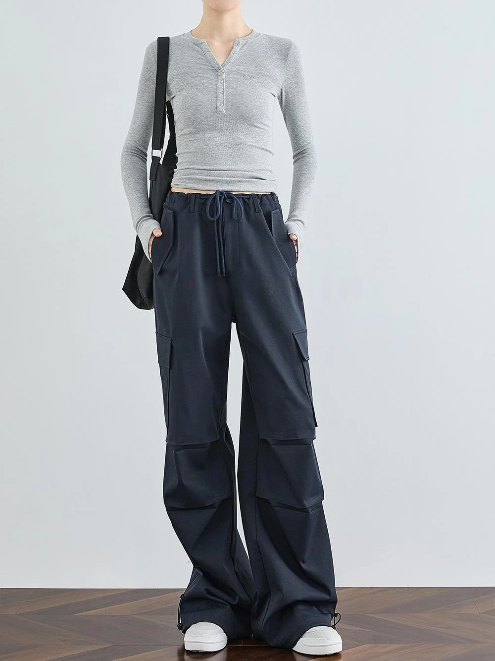 

FAESELIN Casual Khaki Work Pants Women's Vintage Extended Length Wide Leg Pants Paratrooper Pants Spring Commute Sle High W...