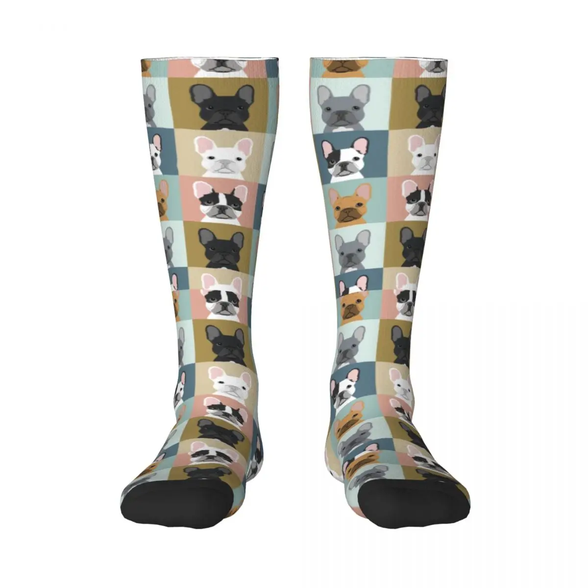 Custom Women French Bulldog Portraits Pattern Stockings 3D Print Frenchie Dog Lover Thigh High Tube Socks