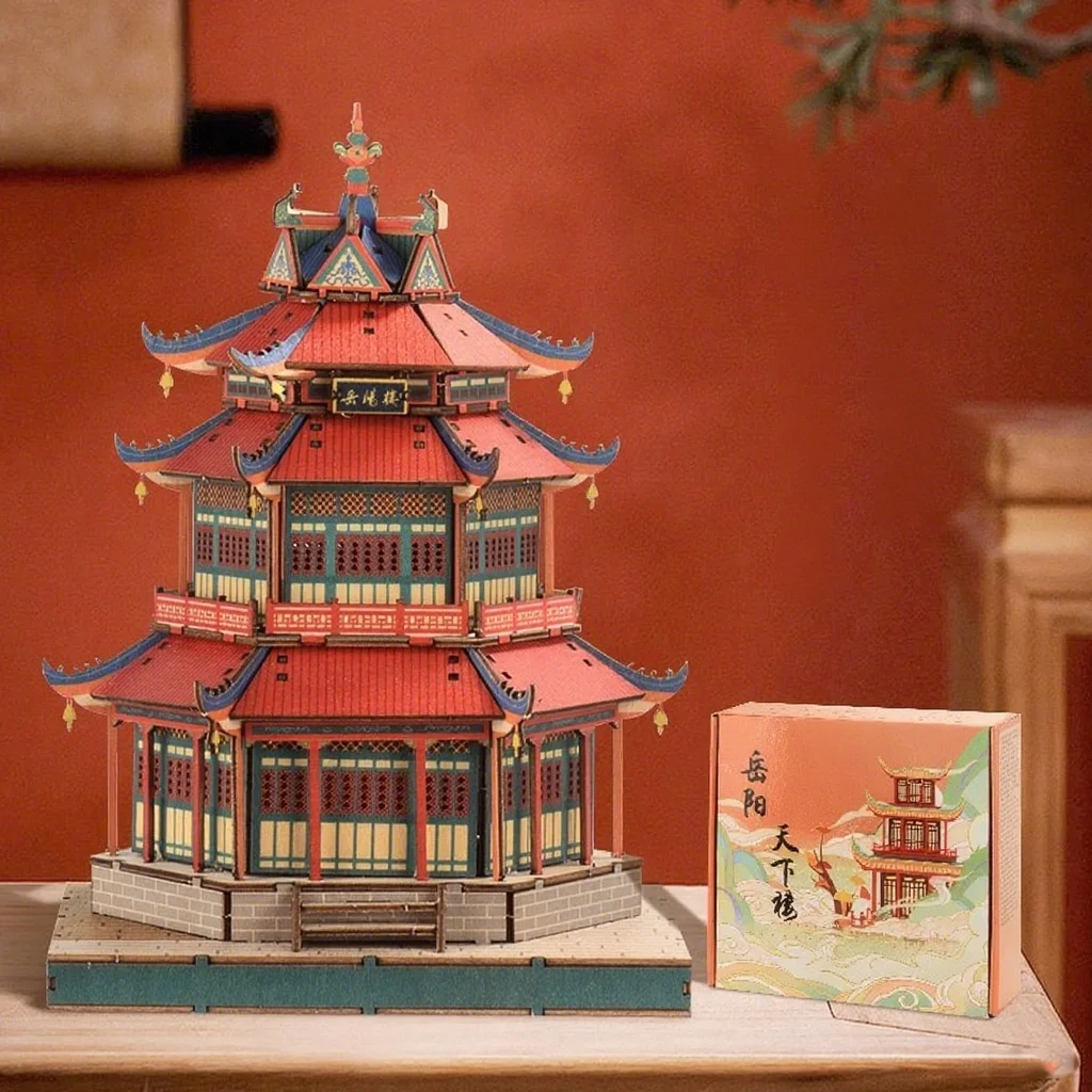 

3D Wooden Assembly Model Chinese Yueyang Pavilion Basswood Historical Architecture Kit for Miniature Diorama Collectible Display