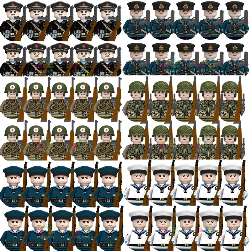 

Kids Toys WW2 10pcs Building Blocks N601-N688 US Soviet Naval Army Soldiers Mini Action Figures Toys For Christmas Gifts