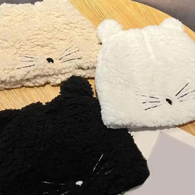 

652F Ear Plush Hat for Women BerberFleece Beanie Cap Soft Warm Skull Cap Outdoor Activity Hat Teens Girl Lovely Headdress