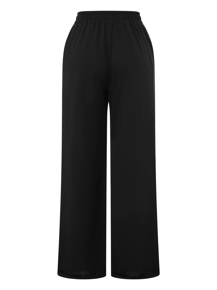 Women s High Waist Wide-Leg Pants in Solid Color Elastic Waistband Loose Fit Casual Fall Sweatpants with Straight Bottoms