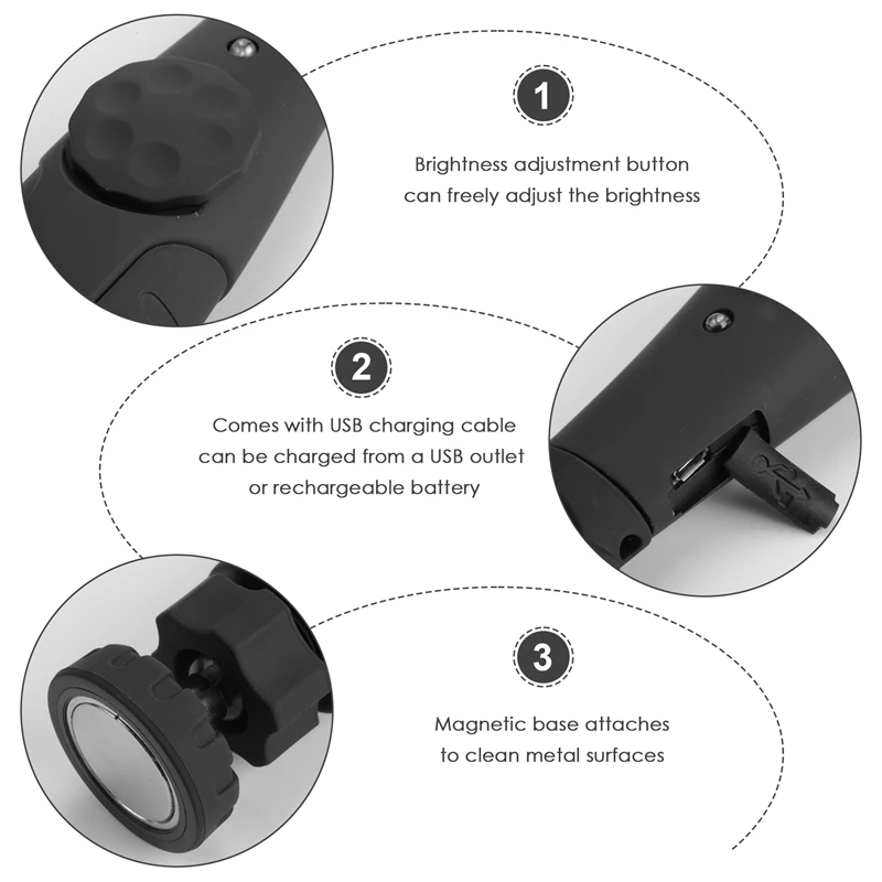 Rechargeable LED Work Light 700 Lumens COB Work Lights Magnetic Work Light With Power Capacity Indicator And USB Cable