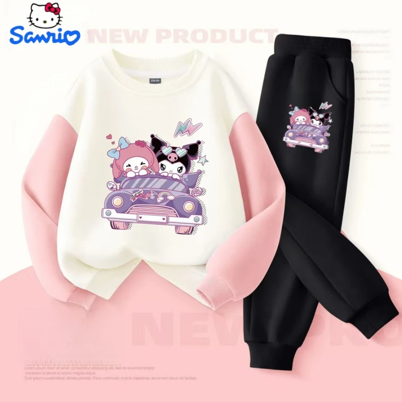 

Sanrio, осенний комплект одежды для маленьких девочек, детские милые толстовки с принтом Кутоми, пуловер, топ и штаны, детский лоскутный спортивный костюм из 2 предметов