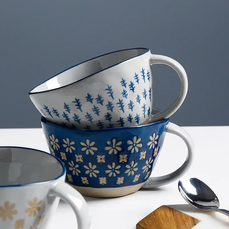Japanische Vintage Keramik Becher Handgriff Tasse Für Frühstück Milch Haferflocken Kaffee Hitzebeständige Office Home Drink Werkzeug