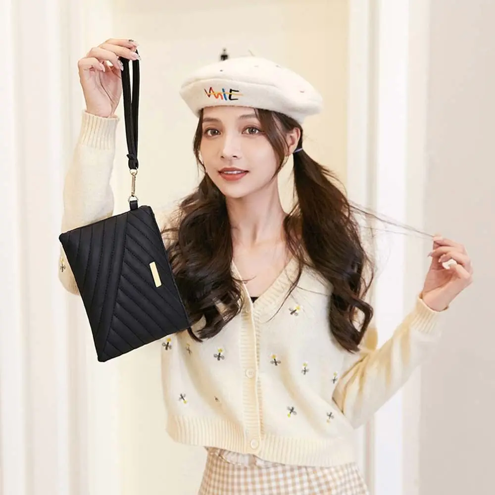 Stylish PU Leather Shopping Envelope Bag Clutch Wallet Wristlet Bag Small Purse