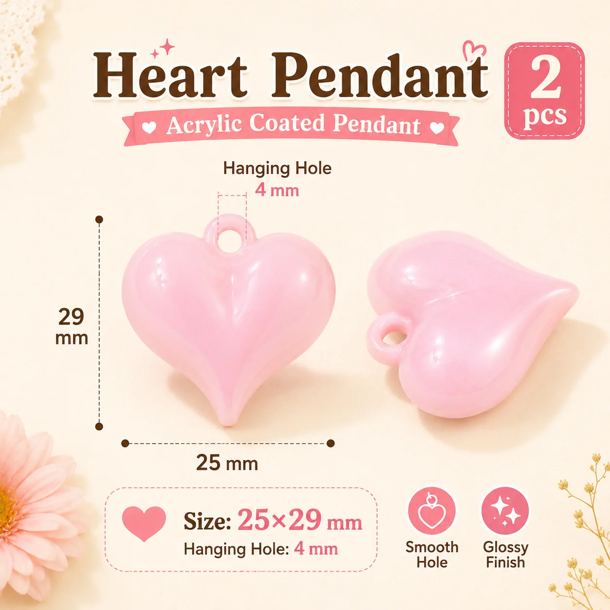 29mm Acrylic Coated Beads with Holes Heart Shaped Multicolor Handmade DIY Jewelry Making Bracelet Necklace and Link Accessories