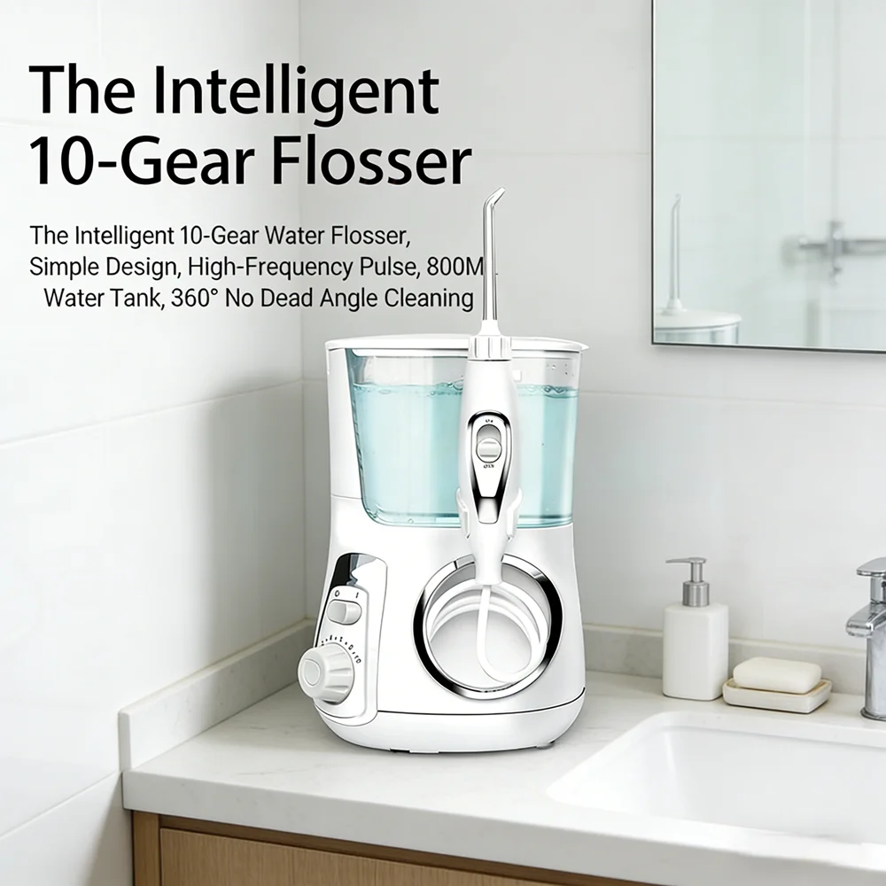 

Desktop Electric Dental Flosser 10Modes 5Nozzles 800ML Water Tank Rechargeable Oral Irrigator for Home Remove Plaque Bad Breath