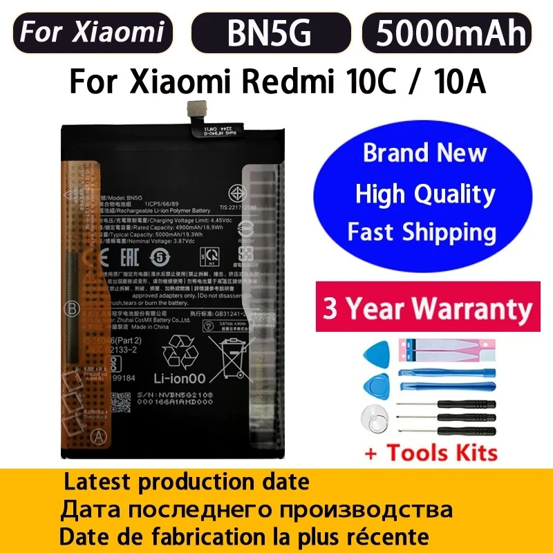Fast Shipping For Xiao Mi Battery New 5000mAh 100% BN5G For  Xiaomi Redmi 10C Redmi 10A Batteries Bateria Batterij+Free Tools