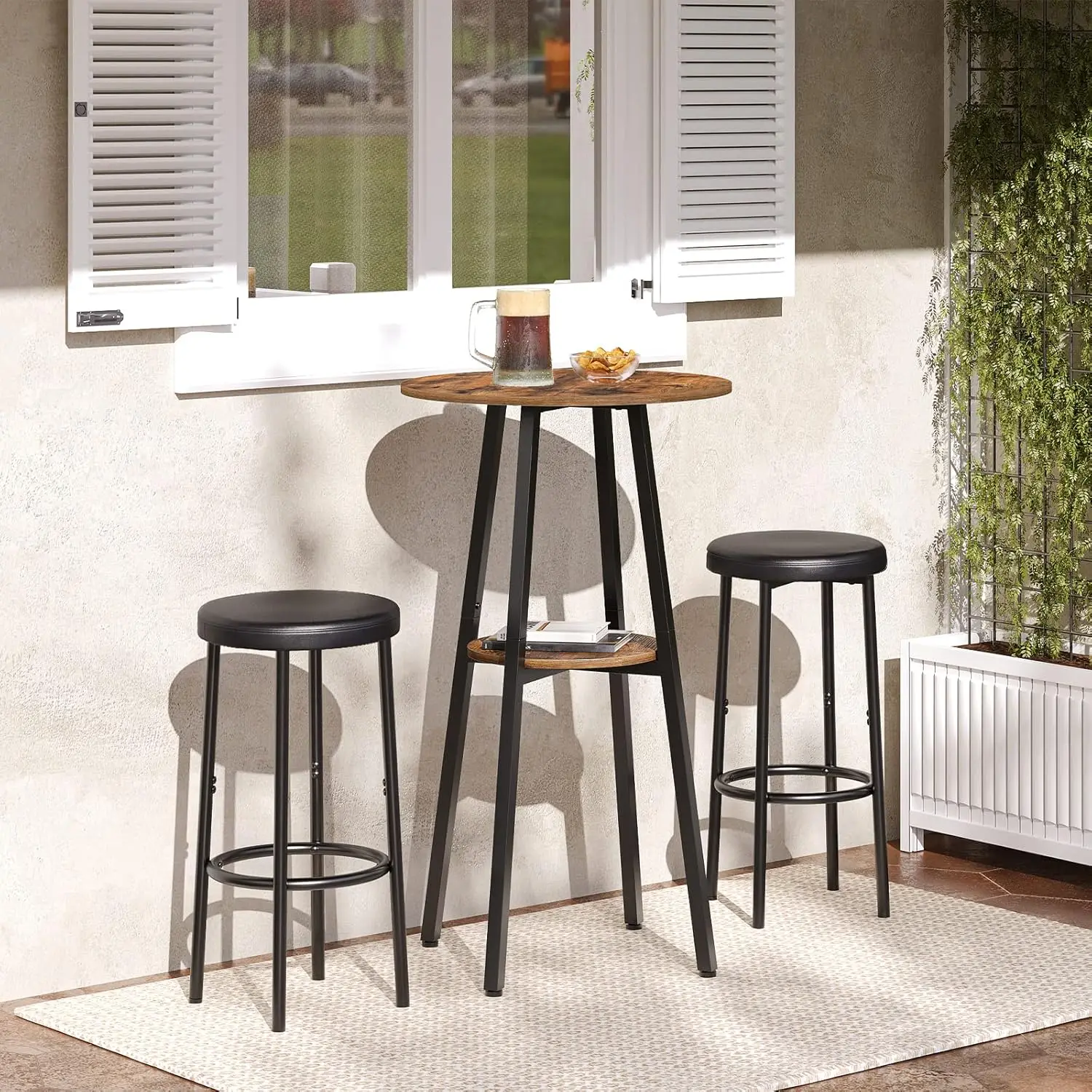 Round Pub Table, 2-Tier Bistro Table with Storage,  High Top Table for Small Spaces, Cocktail Table with Top Particleboard
