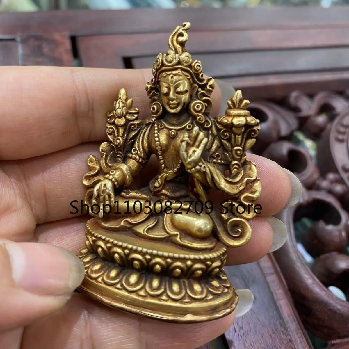 Nepal imported pure copper gilt 5.5 cm whiteness mother portable small Buddha statue