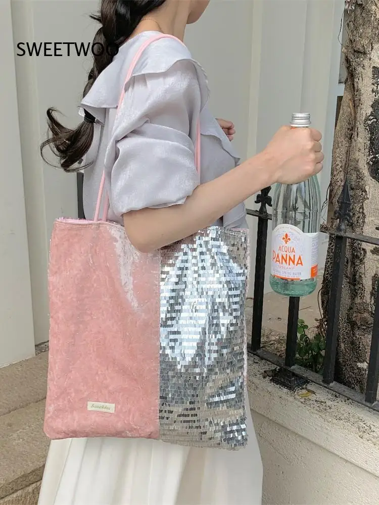 2026 Shiny Reflective Woven Hand Bag Two Way Carry Daily Commute Dating Outdoor Storage Shoulder Tote